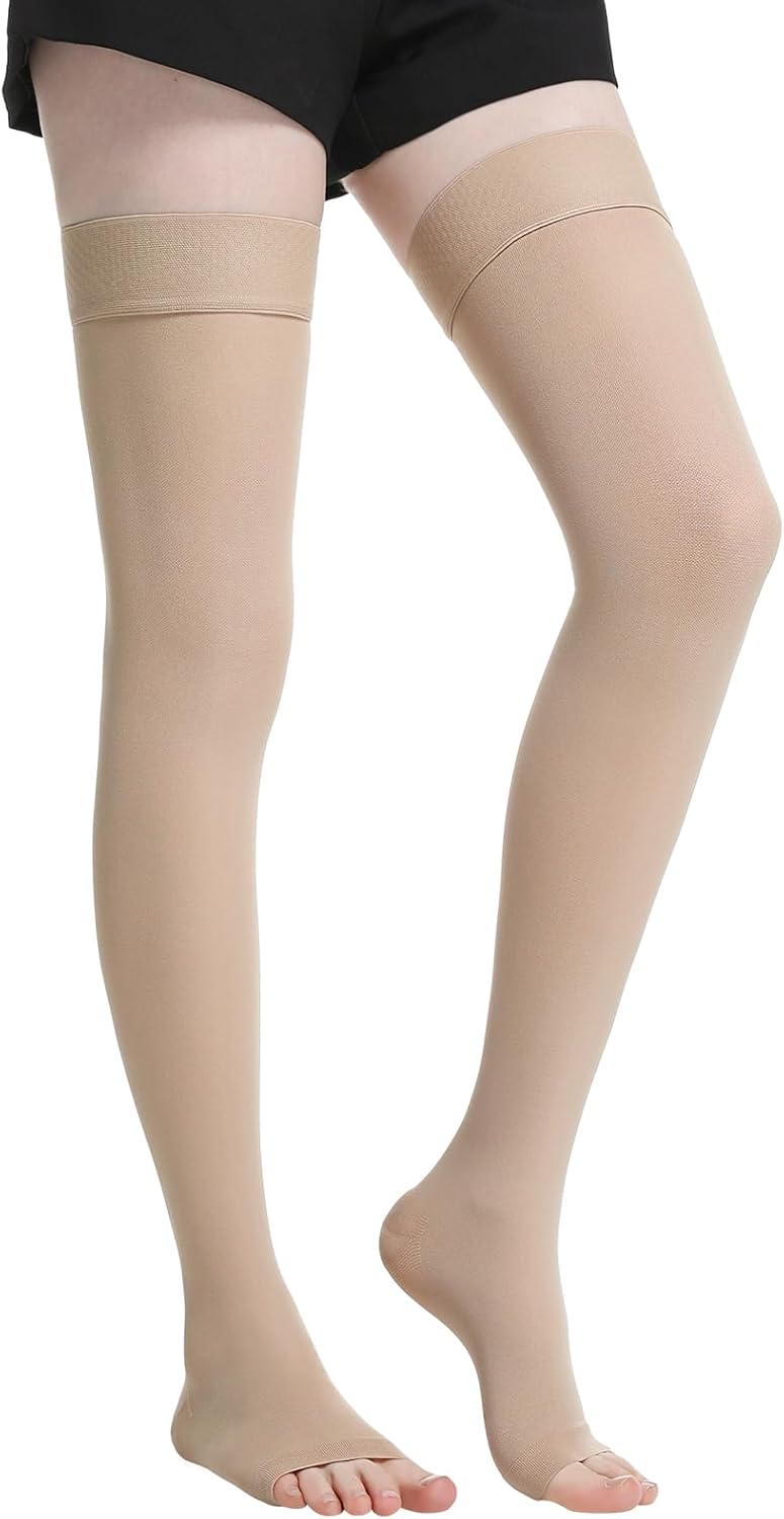 20-30 mmHg Compression Stockings for Women and Men,Thigh High Open Toe Compression Socks , Medical Graduated Support Hose for Varicose Veins, Edema, DVT,Relief Shin Splints,Edema,Swelling