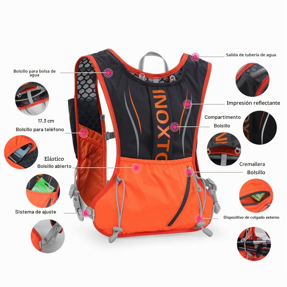 Lixada 5L Mochila de Hidratación para Senderismo con 1 * 1.5vejiga de Agua y 2 * 450ML Botellas de Agua Blandas Mochilas Hidratación para Al Aire Libre Ciclismo Camping Senderismo Alpinismo