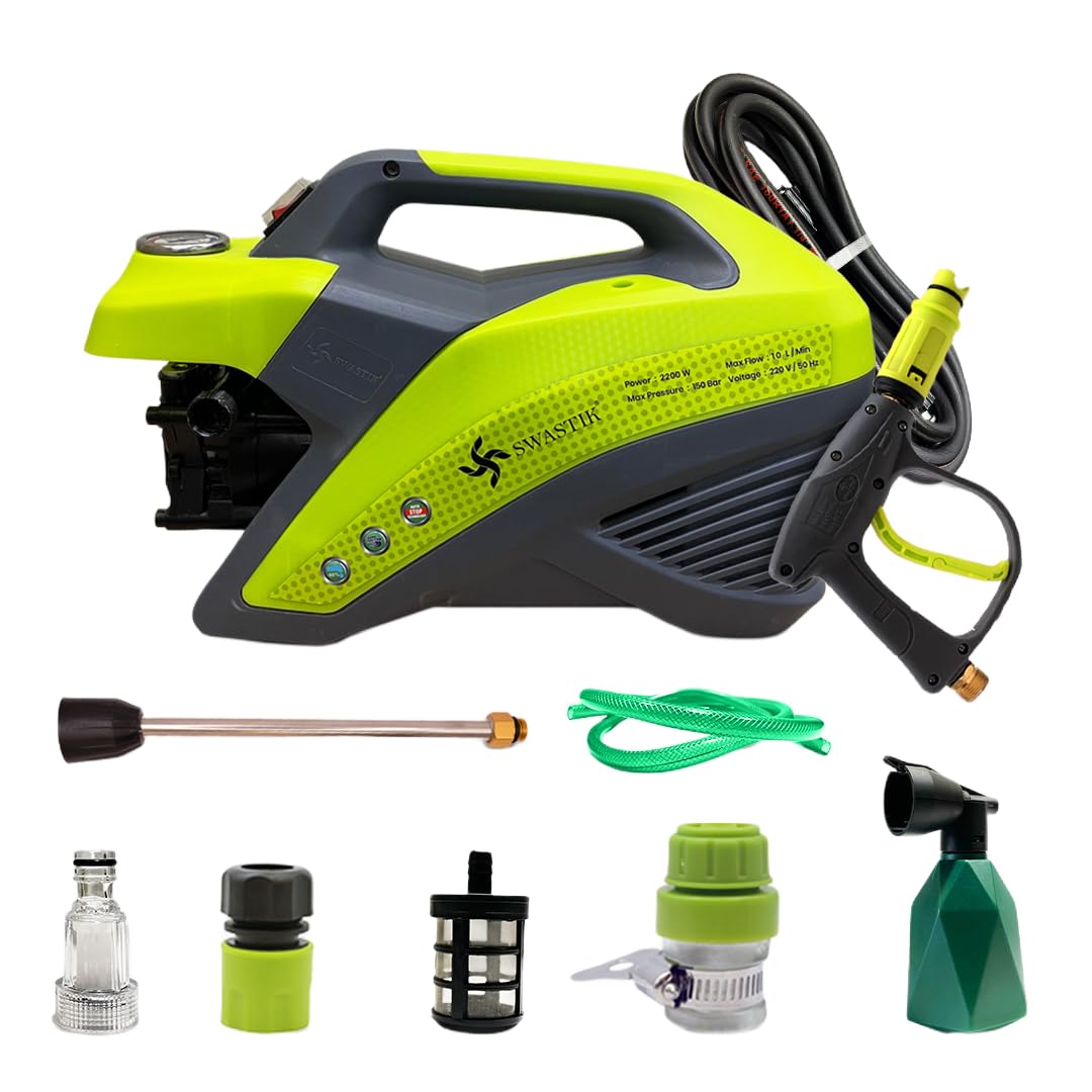 SWASTIK Pro 220 High-Pressure Car Washer Machine 2200 Watts, Pressure 150 Bar, Max 10L/Min Flow Rate and 7 Meter Hydraulic Hose Pipe, Thermally Protec...