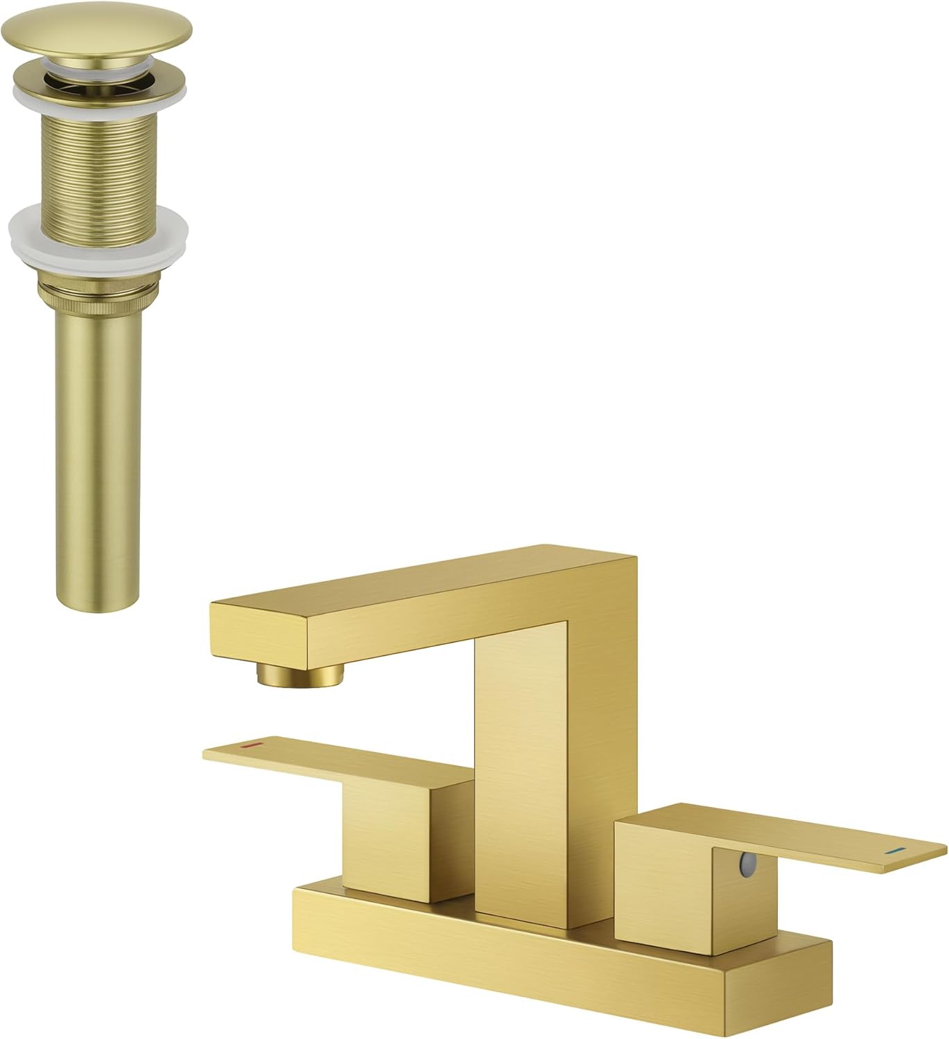 KES Sink Drain Without Overflow Bathroom Bathroom Sink Faucet 4-inch Centerset Brushed Gold, S2008D-BZ+L4150LF-BZ