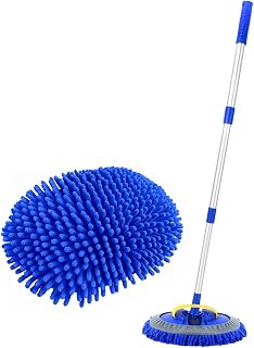 TORVA 41" Car Cleaning Brush with Telescopic Handle Aluminum Alloy Long Rod, Chenille Microfiber Car Wash Mop for Washing Caravan Van Truck Boat RV Roof, Soft Head Duster Clean Product