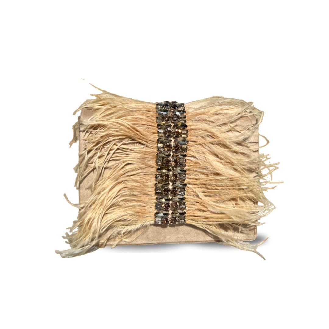 Feather Stone Clutch | Feather Stone Clutch For Wedding, Bridal, Prom, Party | Best Gift For Women | Elevate Your Style With Fashionable Accessories. (Golden)