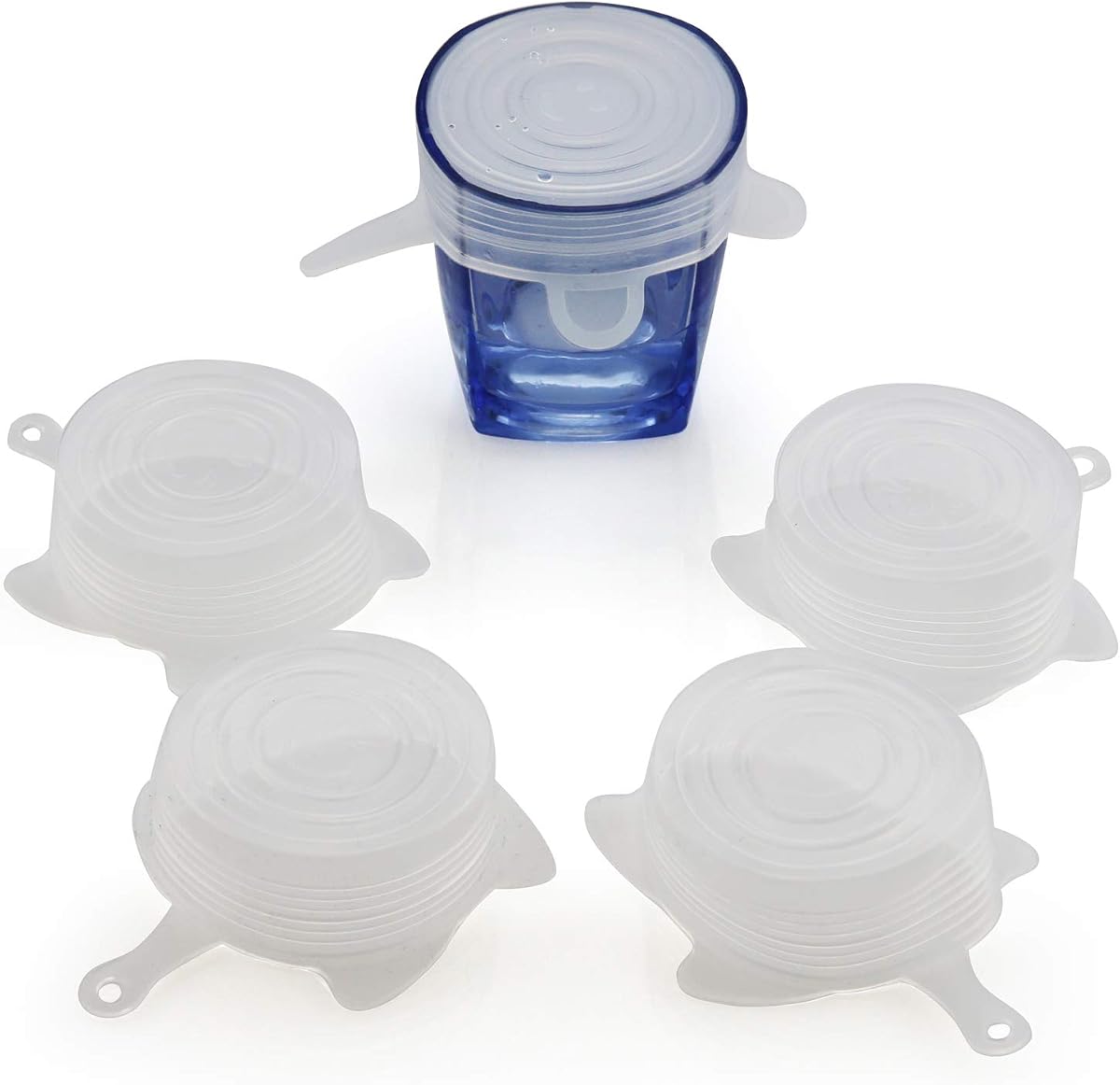 Tapas elásticas de silicona pequeñas, paquete de 5 tapas elásticas reutilizables de 2,5 pulgadas, tapas elásticas y selladas de silicona para latas de 2,6 a 3,4 pulgadas, tarros de boca regular y ancha