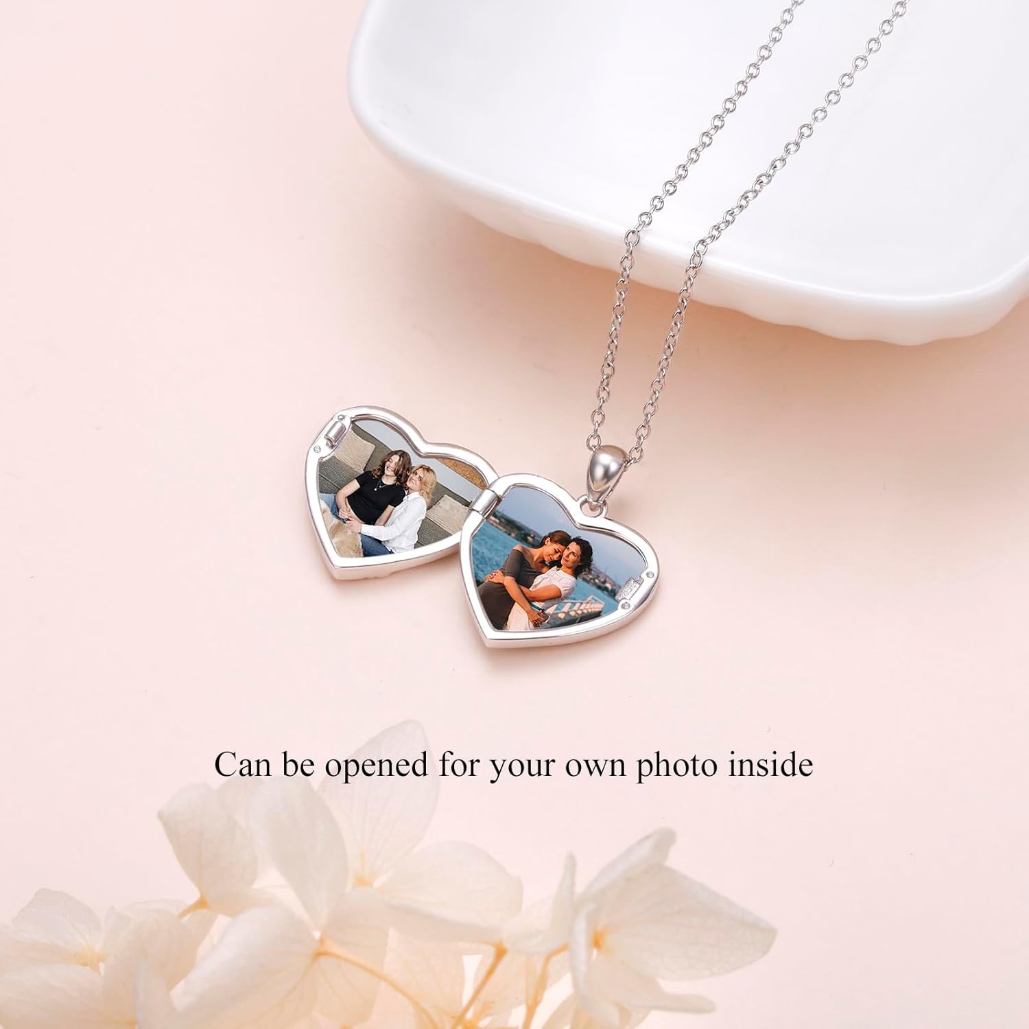 FLYOW Locket Necklace That Hold Picture 925 Sterling Silver Heart Photo Locket Pendant for Women Sister Birthday Mother's Day Valentine's Day Gift - Image 3