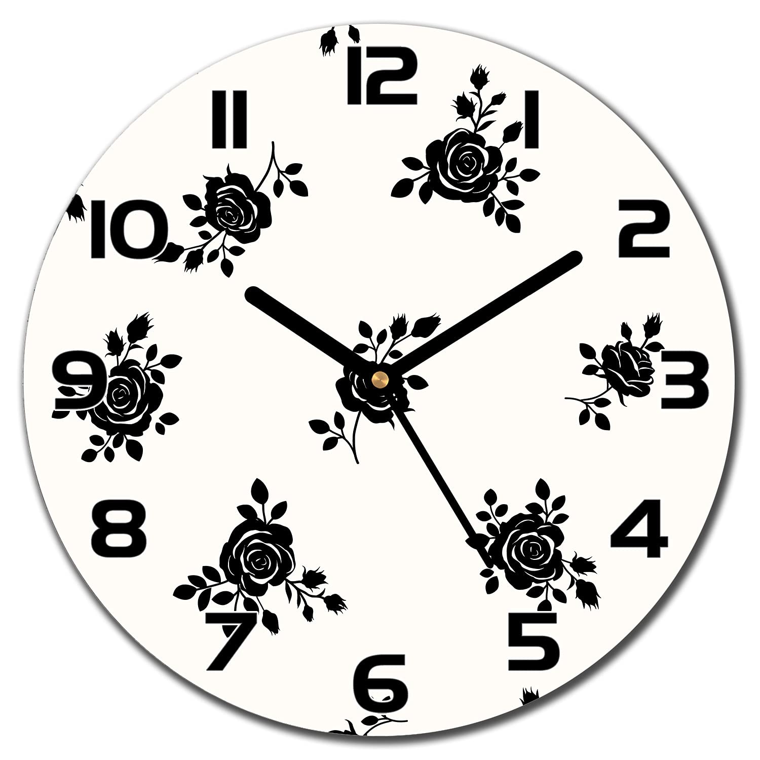 Horloge en verre 30 cm Moderne Cuisine Salon Murale avec motif des Roses