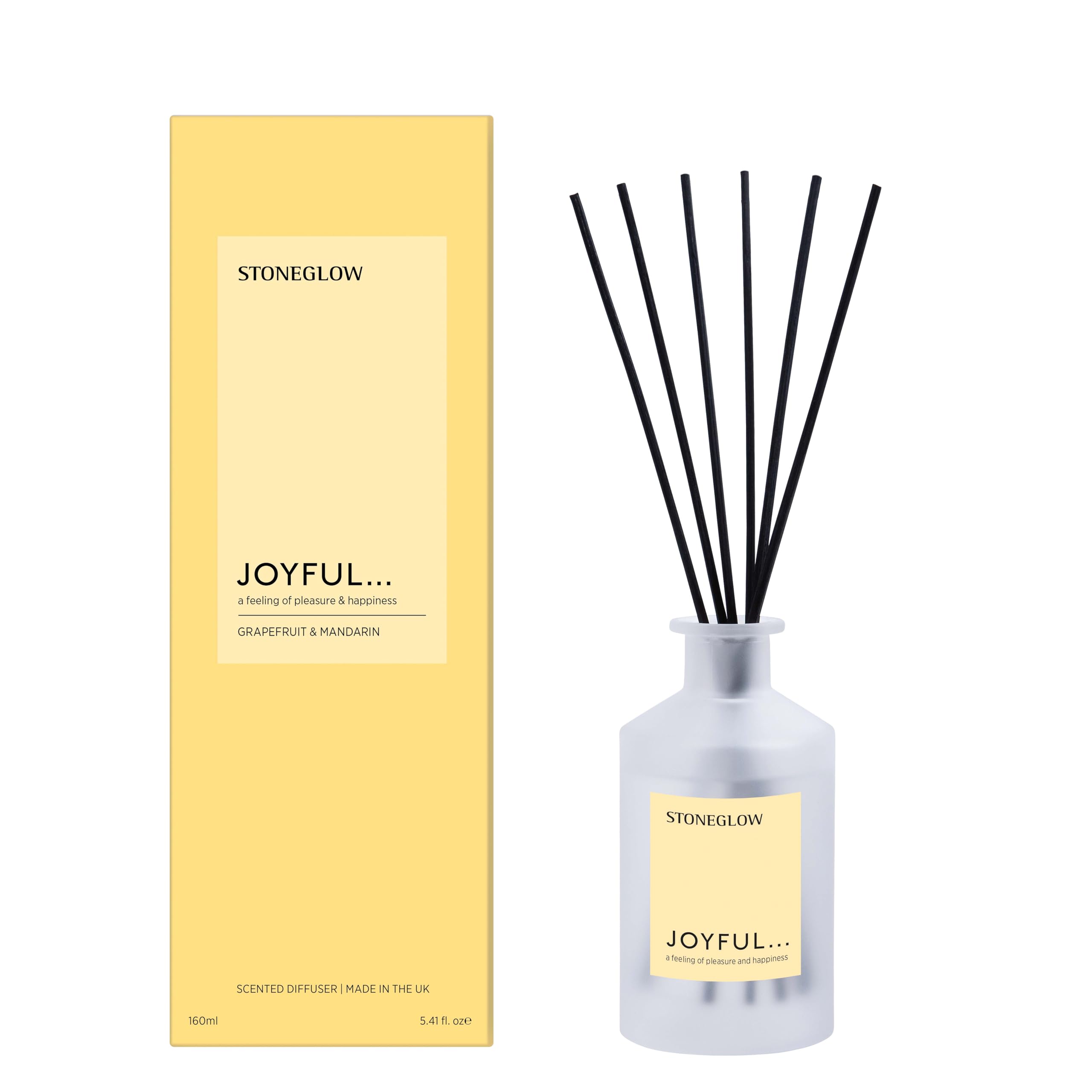 Stoneglow Yellow Affirmations Joyful Grapefruit & Mandarin Scented Reed Diffuser 160Ml With Apricot & Cassis, 12 Rattan Reed Diffuser Sticks, Fragranced Home Air Freshener, Lasts 12 Weeks, Refillable