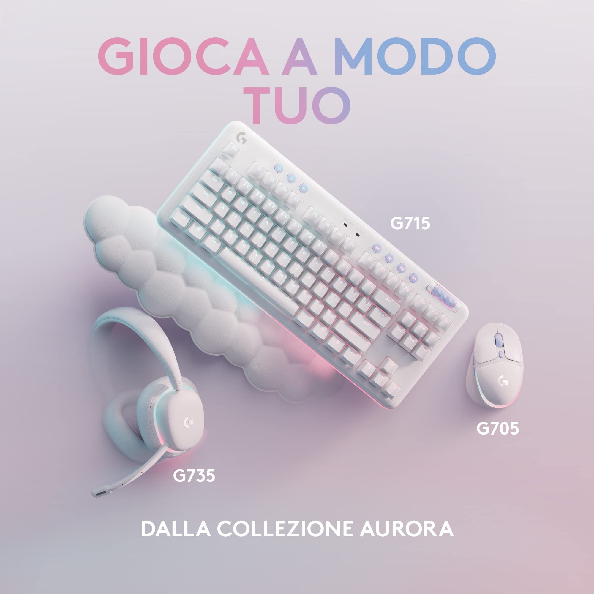 Logitech G715 Tastiera Gaming Wireless con Luce RGB LIGHTSYNC | Velocità Della LUCE, Linear Switch (Rosso GX) e Supporto Per Tastiera, Compatibile con PC e Mac - Bianco