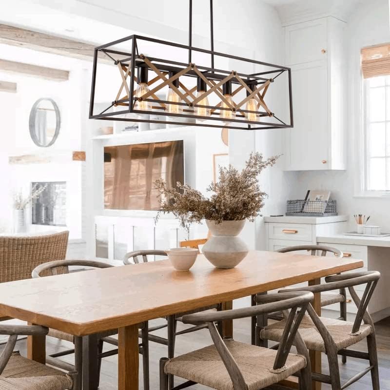 ALICE HOUSE 31.5" Dining Room Chandelier, 5 Light Kitchen Pendant Lighting, Farmhouse Island Lighting, Pool Table Light, Brown Finish, ETL Listed, AL8061-P5
