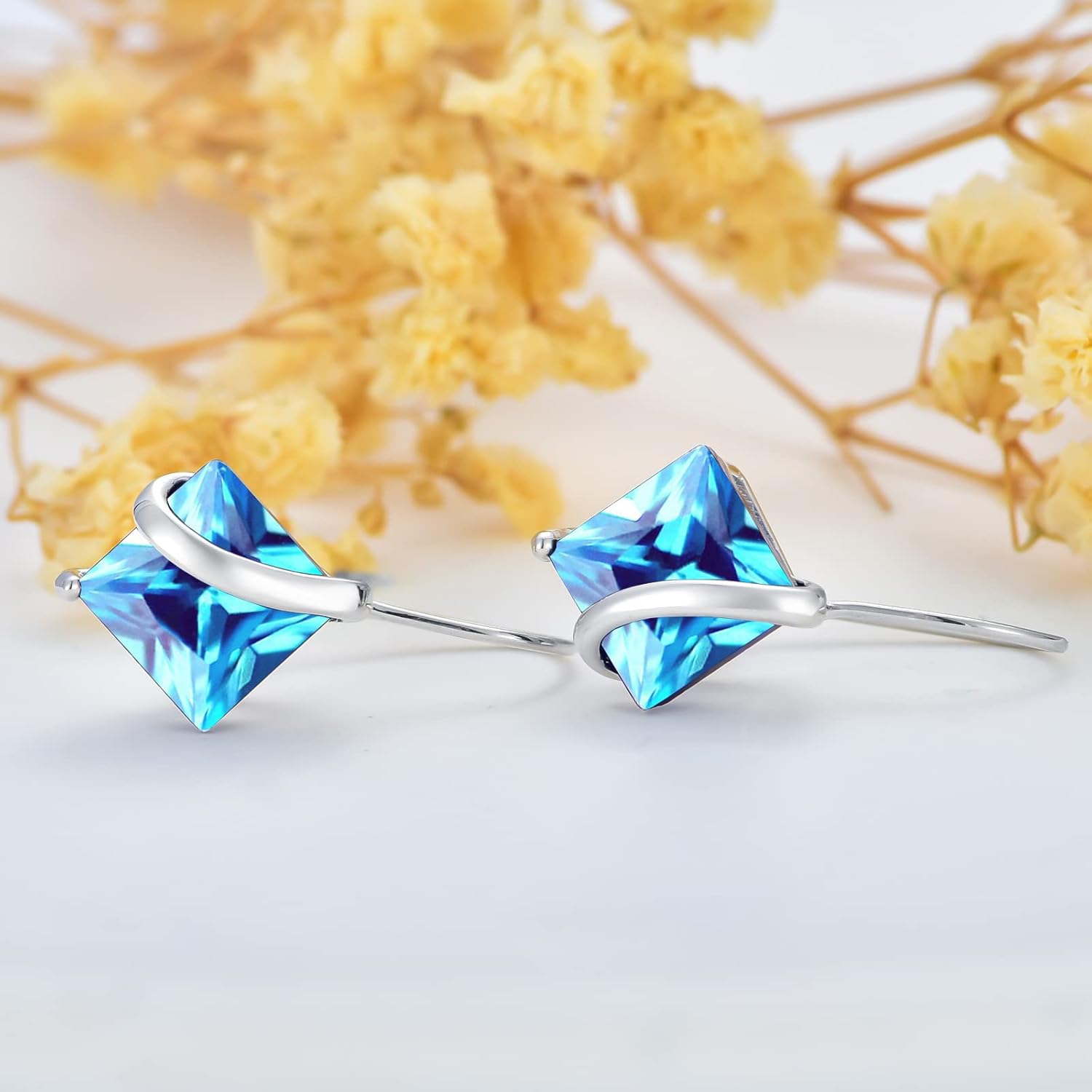 Seiyang Birthstone Earrings for Women 925 Sterling Silver Princess Cut/Heart Leverback Dangle Drop Earrings Birthday Anniversary Jewelry Gift for Women Girls