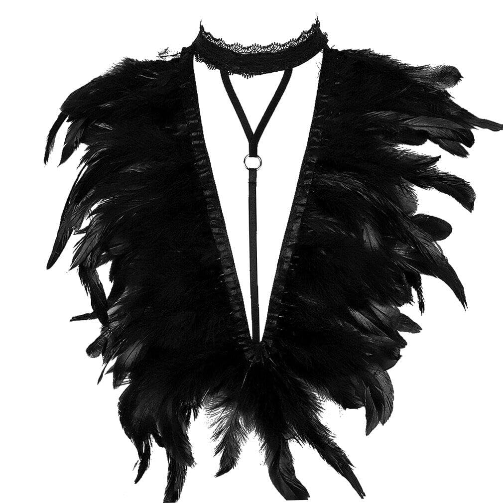 Imbracatura di Piume Nere Reggiseno di Piume Gotiche Imbracatura di Piume Punk Coprispalle di Piume Imbracatura Elastica di Piume Vuote Shaw