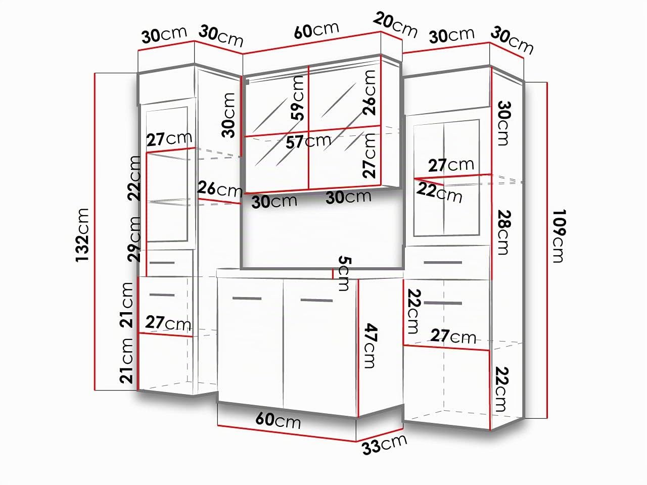 Udine II - Set di mobili da bagno con lavabo e sifone, bagno moderno, completo, con specchio, mobiletto per lavabo, armadietto alto, senza illuminazione, Bodega