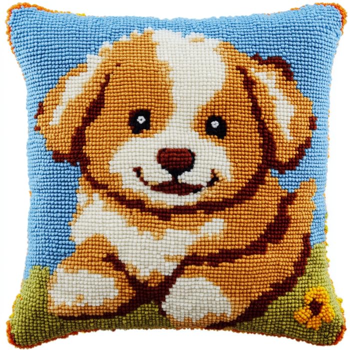 Kit coussin point noué chiot mignon, le cadeau créatif idéal pour passionnés de décoration