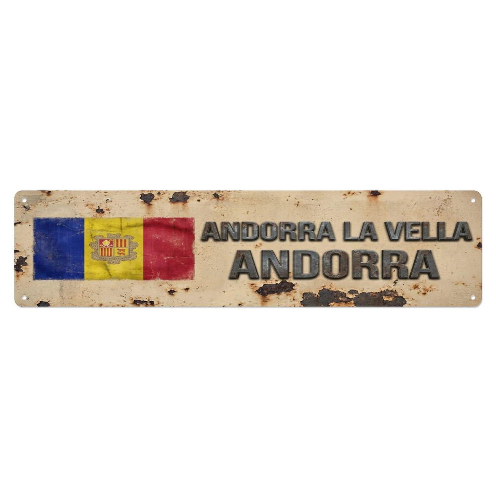 Metal Tin Sign Vintage Andorra La Vella Andorra Flag Decor Rustic Travel