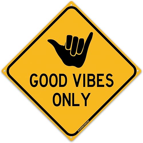 Good Vibes Only - Letrero divertido de hojalata de 12 x 12 pulgadas Aloha Shaka Surfer tema para el hogar, playa, casa, piscina, decoración para