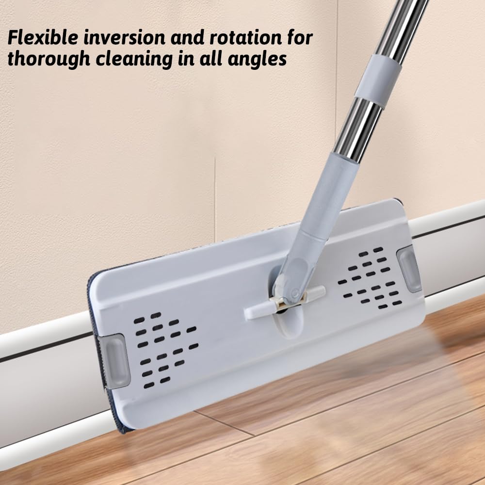 Kavolet Juego de mopa y Cubo con escurridor, Mango de Acero Inoxidable de 119,4 cm de Largo, Uso en seco y húmedo, con 2 Almohadillas de Microfibra, mopa Manos Libres para el hogar para Suelos