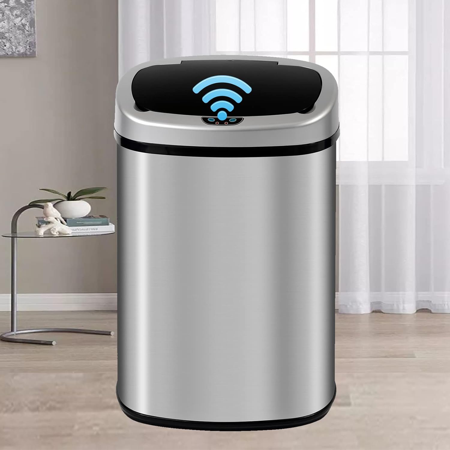 Kitchen Trash Can Automatic Touch Motion Sensor Garbage with Close Slowly, Stainless Steel Bin Lid, Waste for Bathroom Bedroom, 13 Gallon / 50 Liter, Silver, 16.1x11.1x23.2''