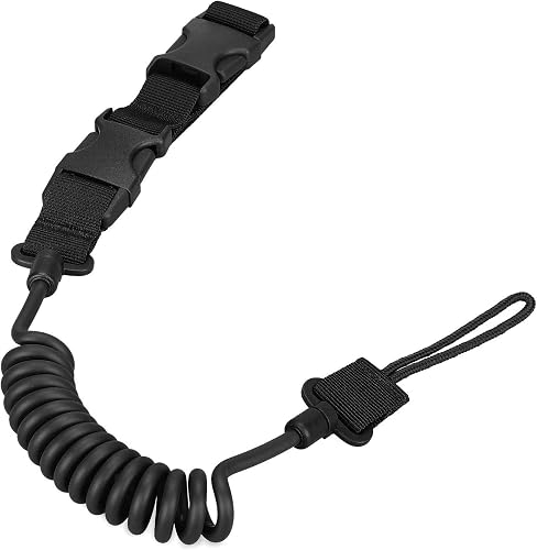 Tactical Coiled Lanyard, Black, Plastic, MOLLE Compatible, 150 cm Max Length, 50 g, for Outdoor Activities