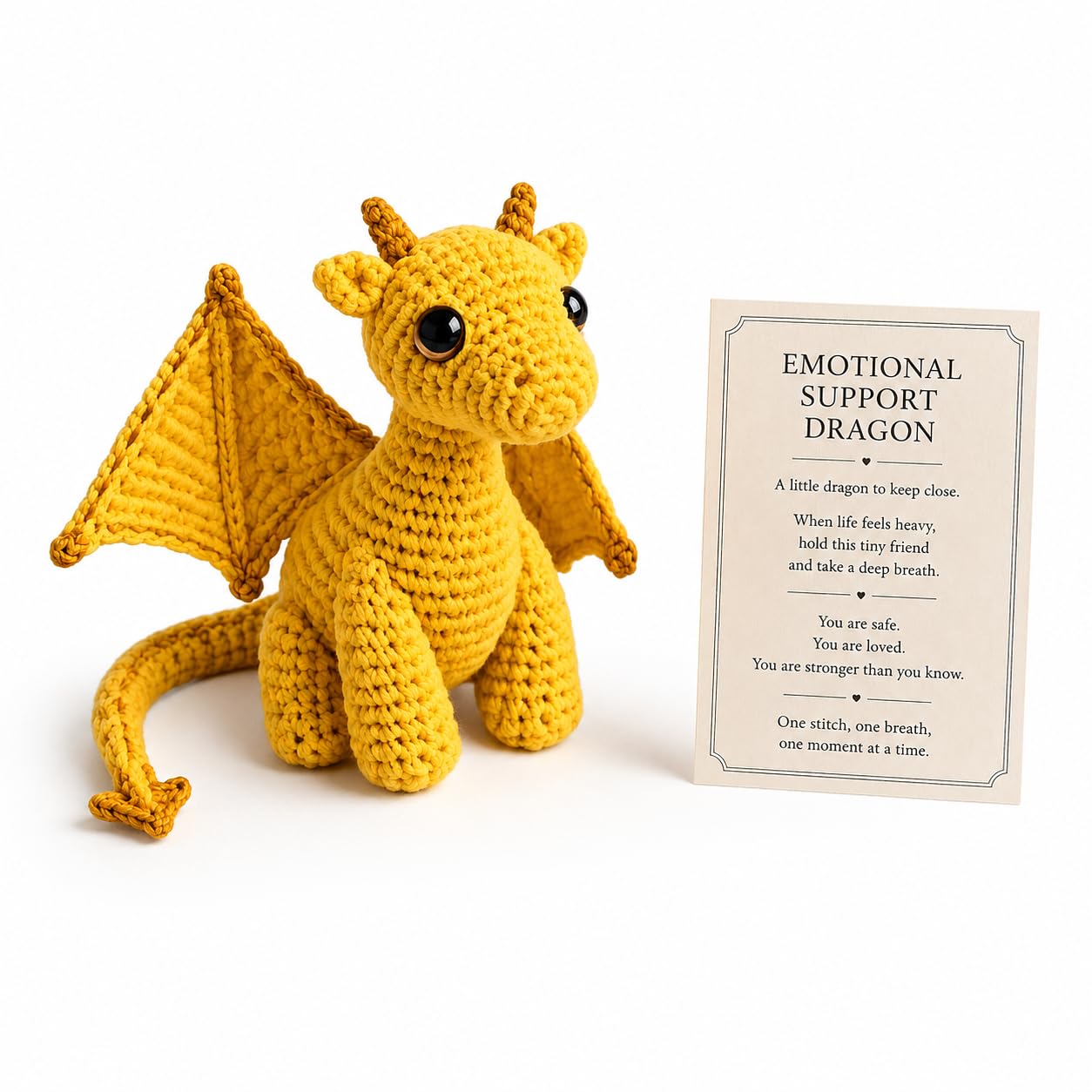 Emotional Support Dragon Pocket Buddy, Cute Handmade Plush Stuffed Animals with Encouragement Card, Anxiety Relief Desk Decor, Fantasy Gift for Students & Adults (Yellow)