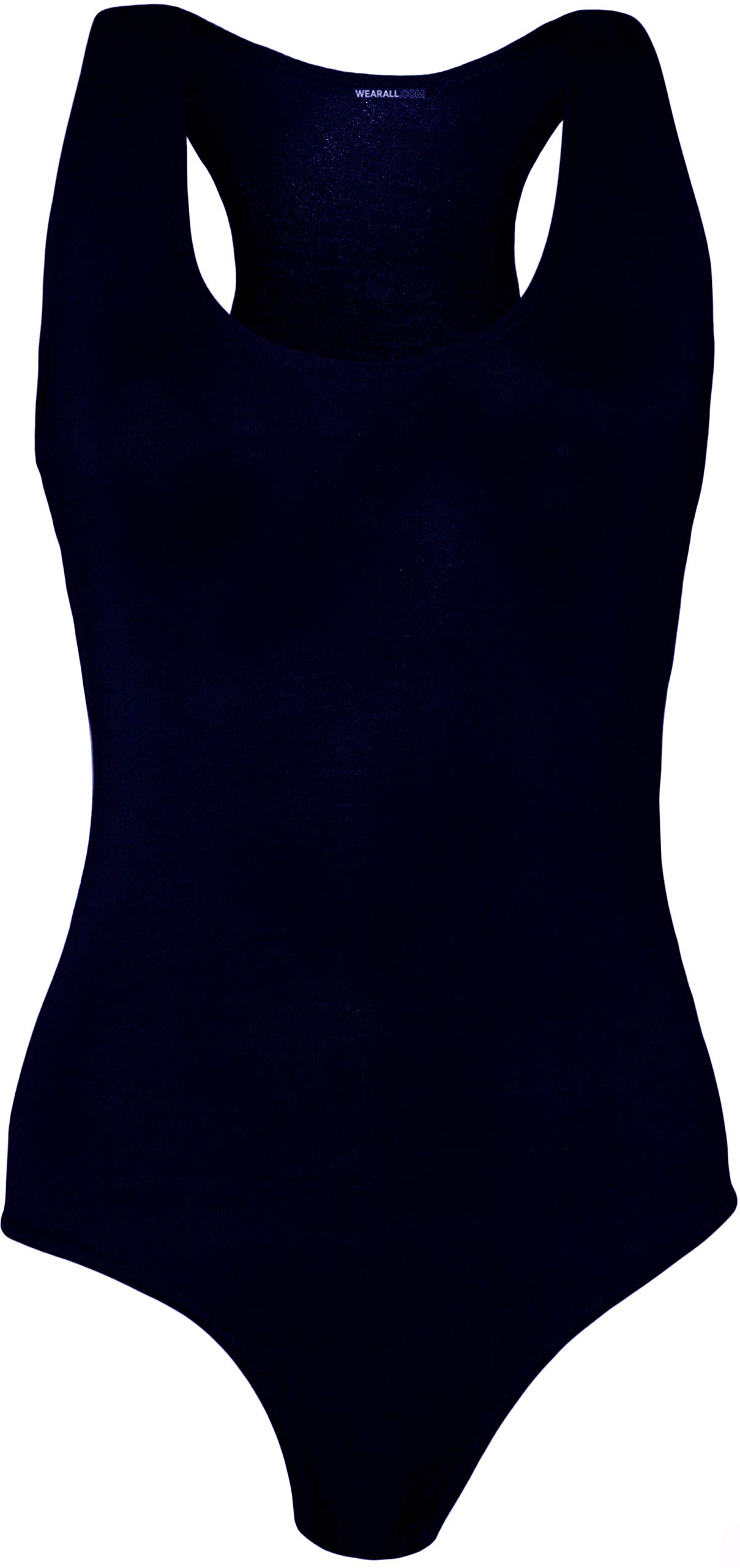 Wearall Women's Navy Blue Sleeveless Racer Back Stretch Bodysuit Leotard Vest Top - 8-14