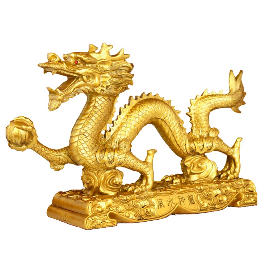 Figura de dragón noble dorada para decoración de mesa para riqueza y suerte, coleccionable, L