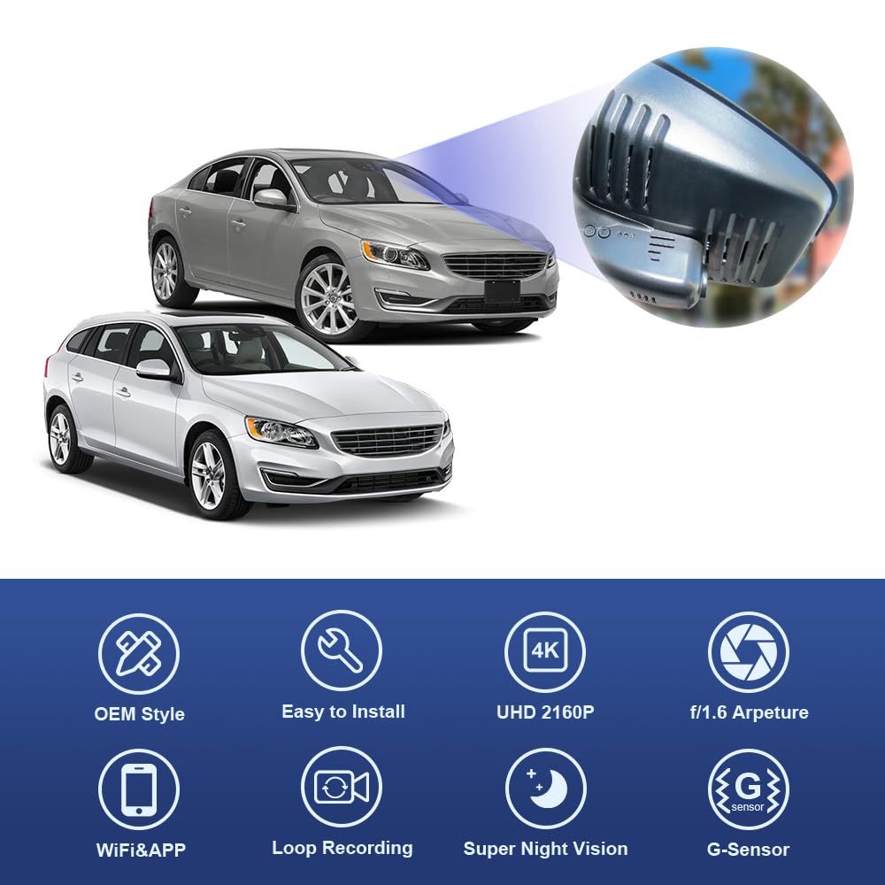 FITCAMX Dash Cam Integrata Per Volvo S60 V60 2019-2022: Videocamera 4K WiFi Con Sensore G E Scheda 64GB, Stile OEM - 2