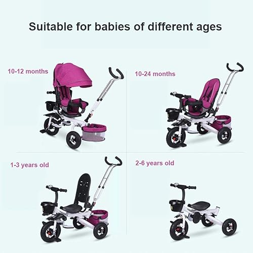 Miniatura 5 de Triciclo plegable para niños pequeños dirección plegable 4 en 1 con barandilla desmontable toldo ajustable pedal plegable bolsa de almacenamiento