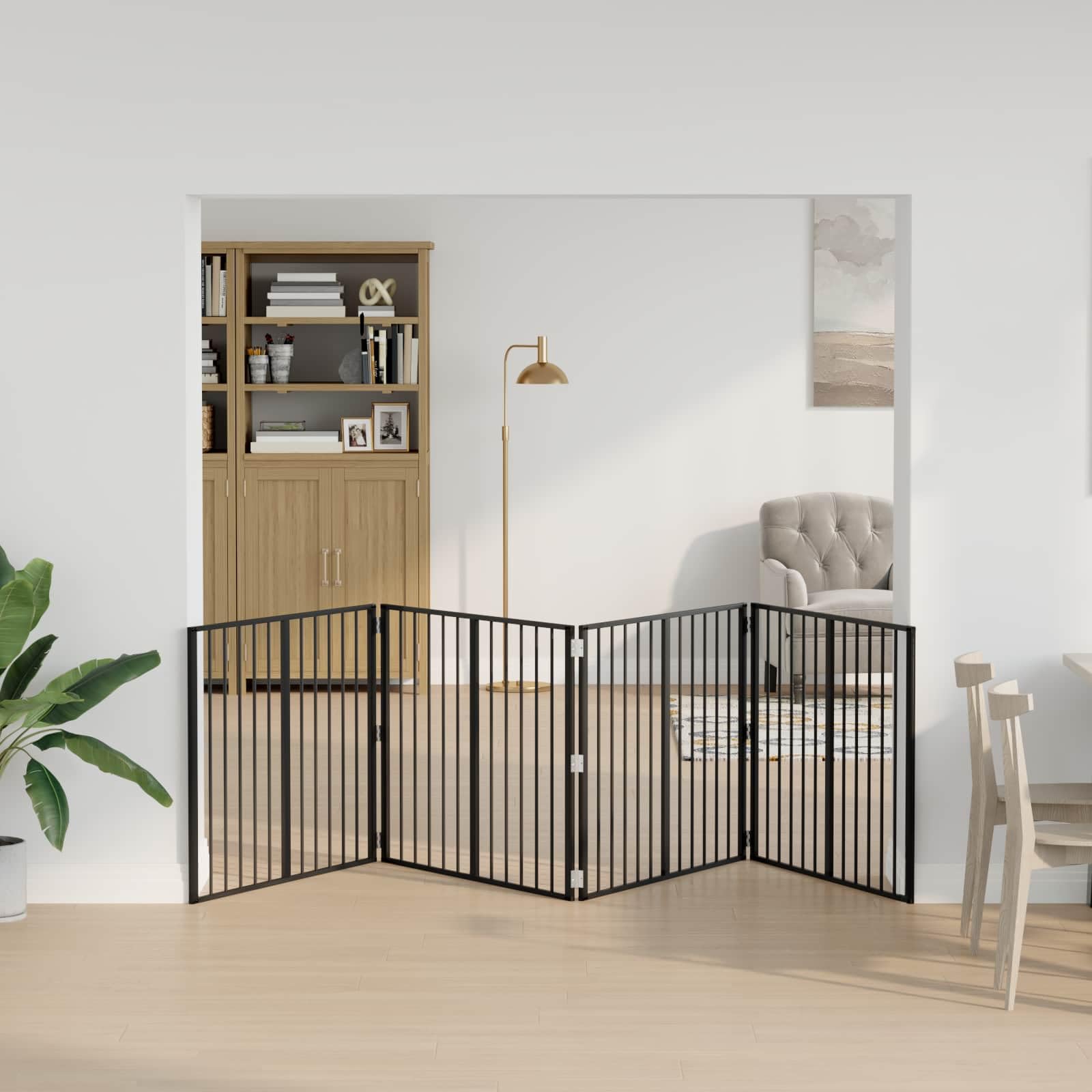 Portería para perros de acero galvanizado, 4 unidades, color negro, 100 x 80 cm, plegable y modular, protección segura para cachorros y perros, versátil como parque infantil, rejilla, valla