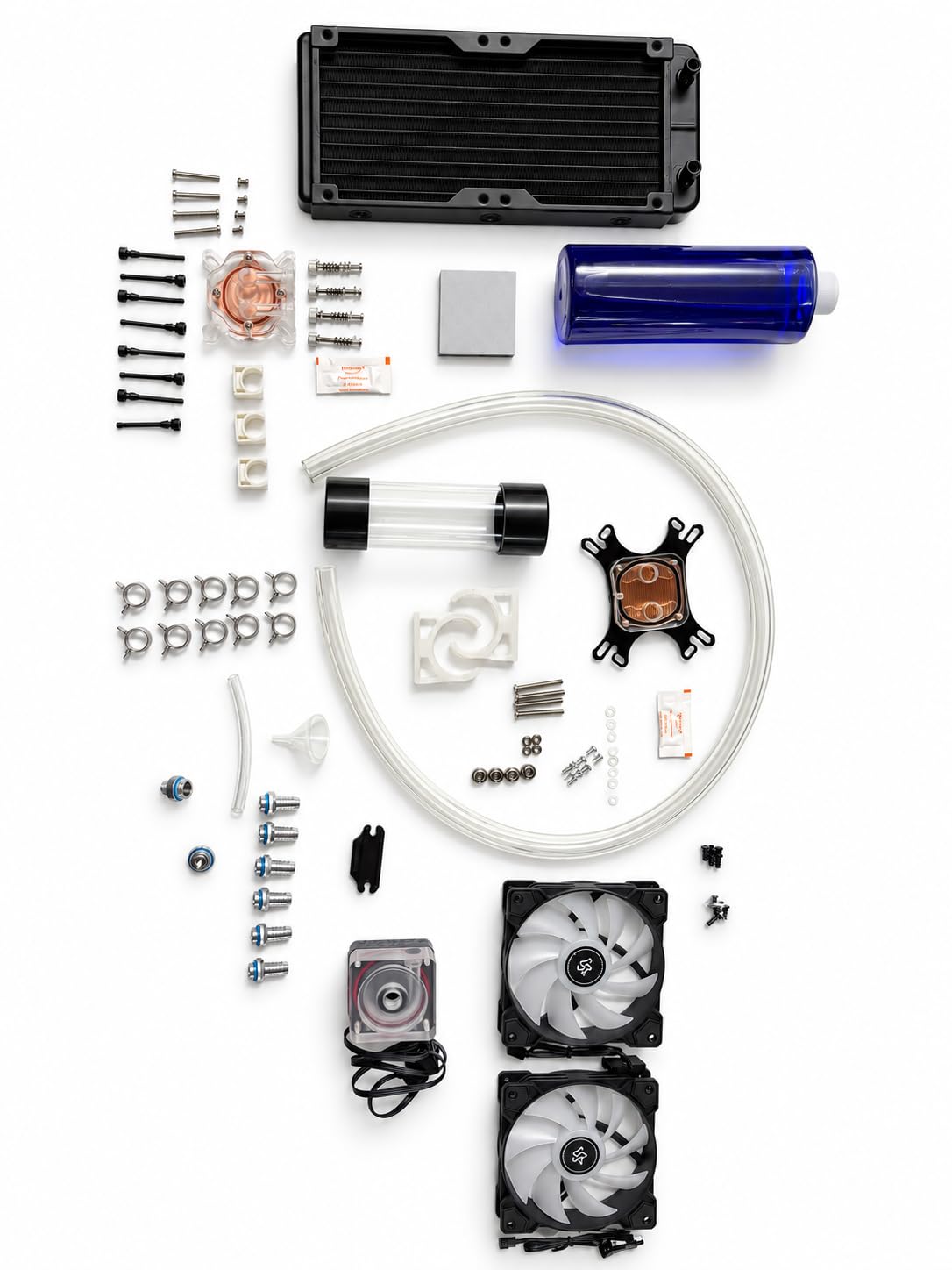 Freeze. DIY Custom Wasserkühlungs-Set 3 für PC, 240 mm Radiator, CPU- und GPU-Wasserblock, 2 Lüfter, Premium-Pumpe, Ausgleichsbehälter und Soft-Tubes