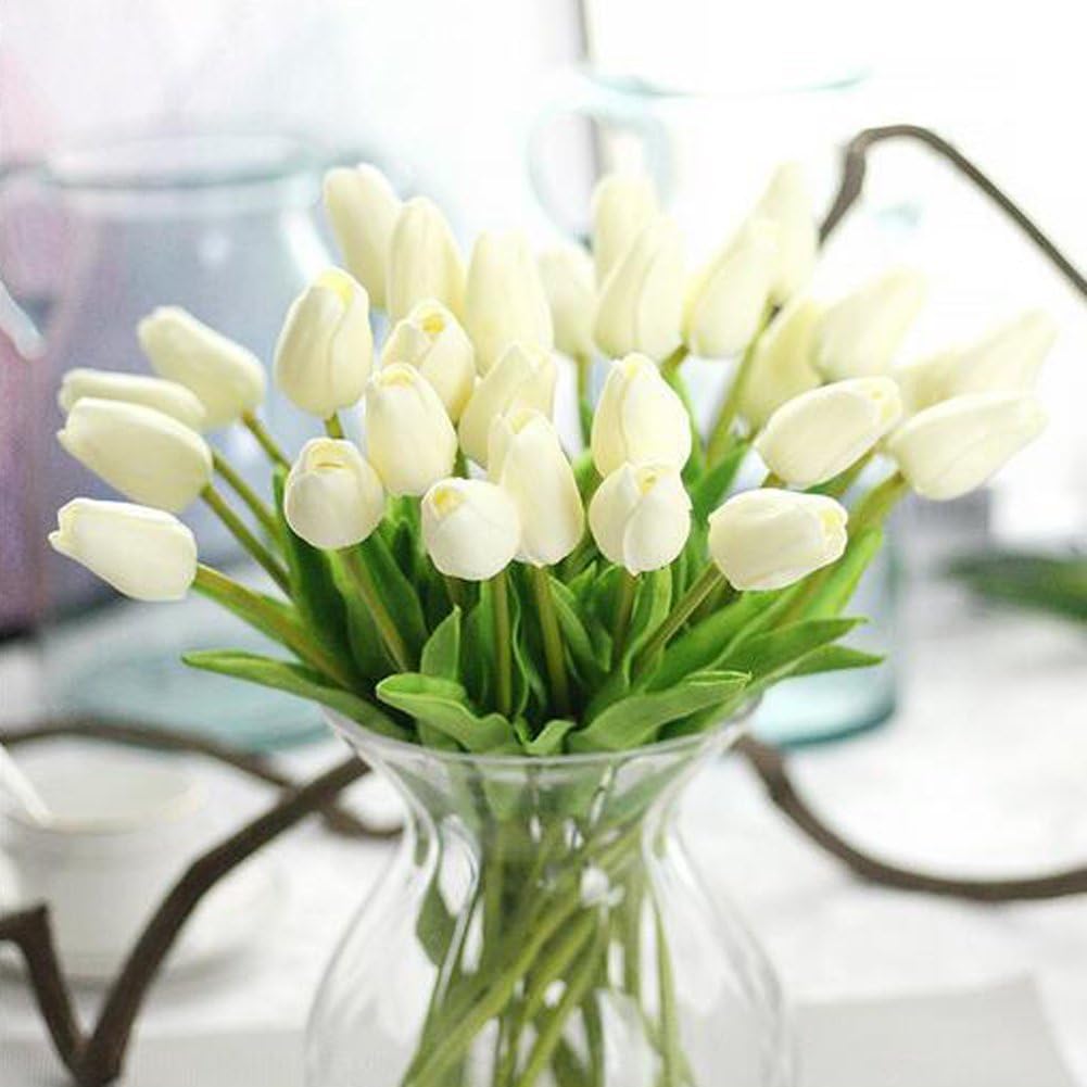 30 Pcs Artificial Tulip Flowers Real Touch Tulips Fake PU Tulip Flower Bouquet for Home Wedding Party Office Decor