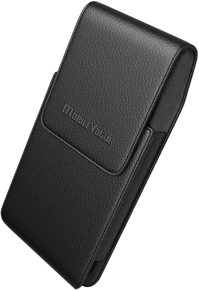 Mobile Vogue by Reiko Premium Eco-Friendly Leather Phone Pouch Belt Clip Holster Compatible with iPhone/Galaxy/Stylo/Android Phone with Protective Case on (Black-MV385, 6.6 x 3.5 x 0.7 in)