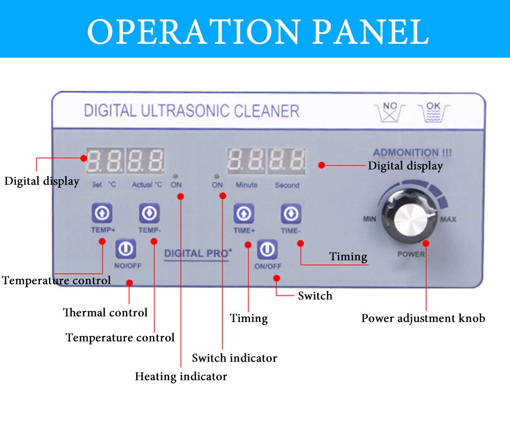 CGOLDENWALL 6L Limpiador Ultrasónico 40,000Hz de Potencia Ajustable 70-180W de Acero Inoxidable con Control de Temperatura Constante Limpieza para Disco de Vinilo, Piezas de Precisión