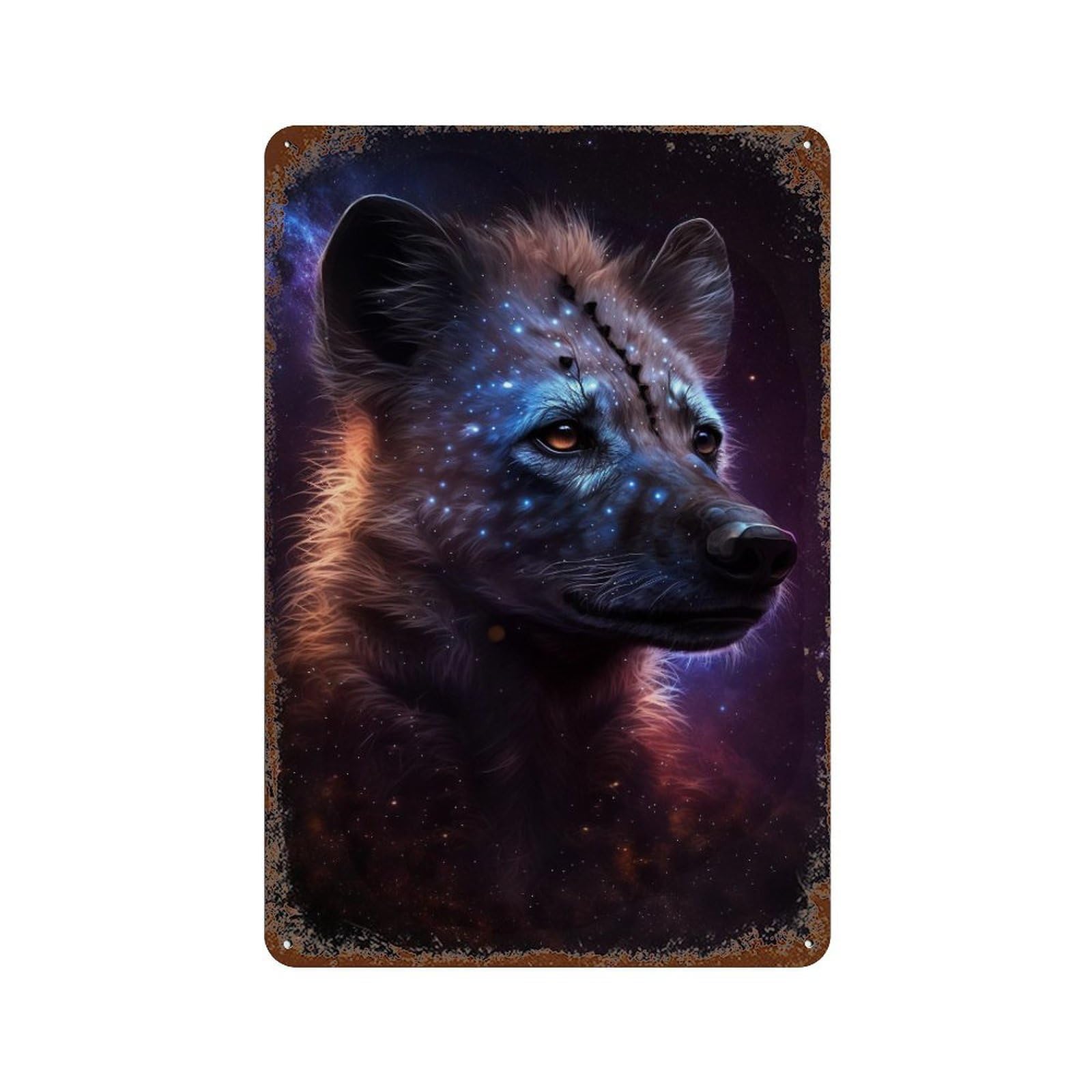 Cosmic Wolf Portrait-30 Rustic Tin Plaque 11.8"x7.9", Rustic Home Decor for Office, Studio And Wall Decor