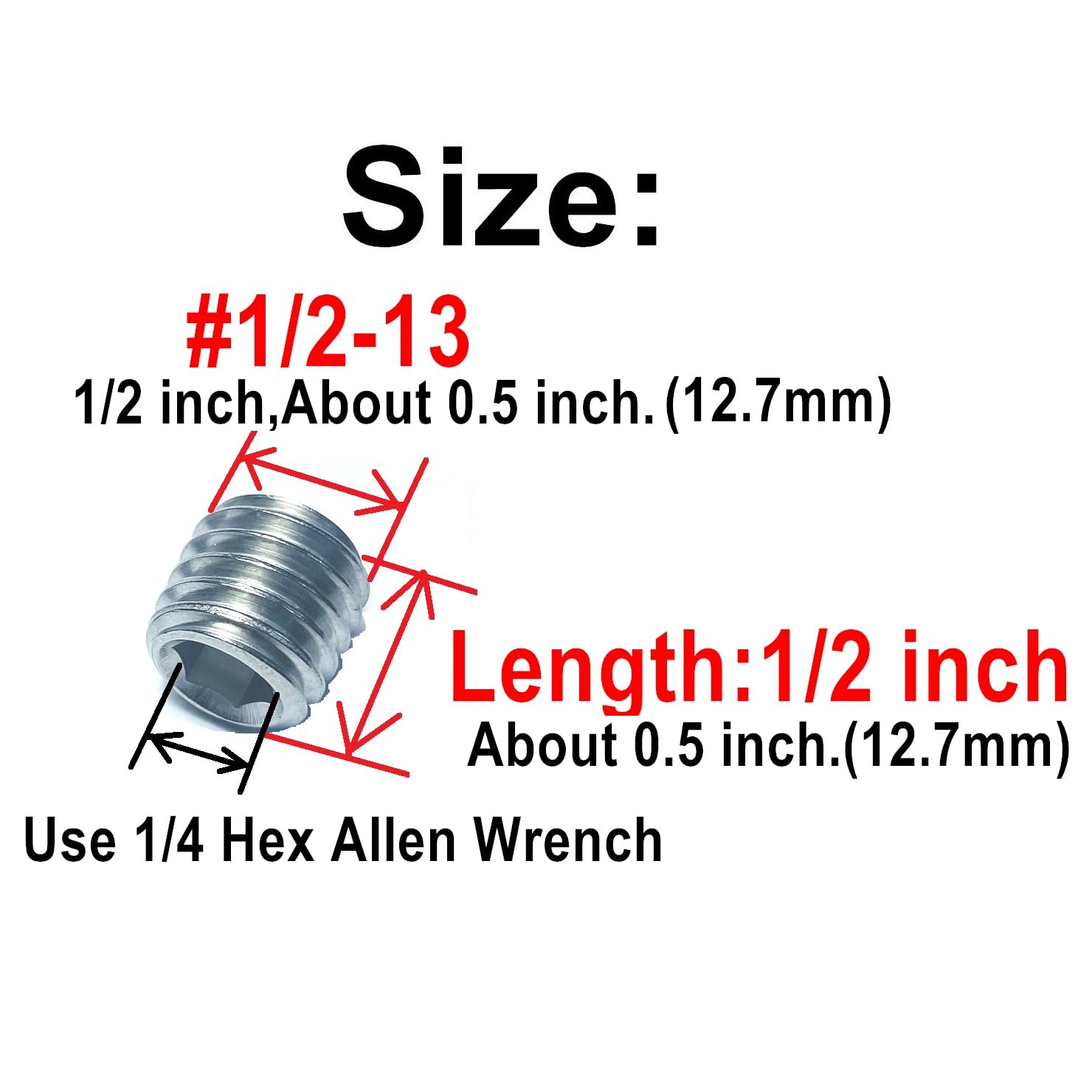 ZDingTech 50-Pack Set Screws 6-32 X 1/2 Inch – 304 Stainless Steel Hex Socket Grub Screws With Cup Point, Includes 1/16 Allen Wrench