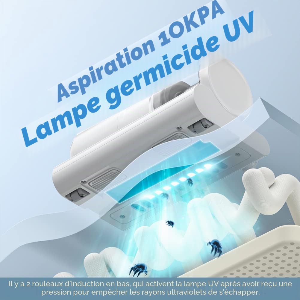Aspirateur de Matelas Anti-Acariens avec Lumière UV et Réservoir de Poussière HEPA Aspirateur Anti-Acariens, Aspirateur de Poussière 300W pour Canapé/Matelas/Textile (MULTI-VOIES), Blanc