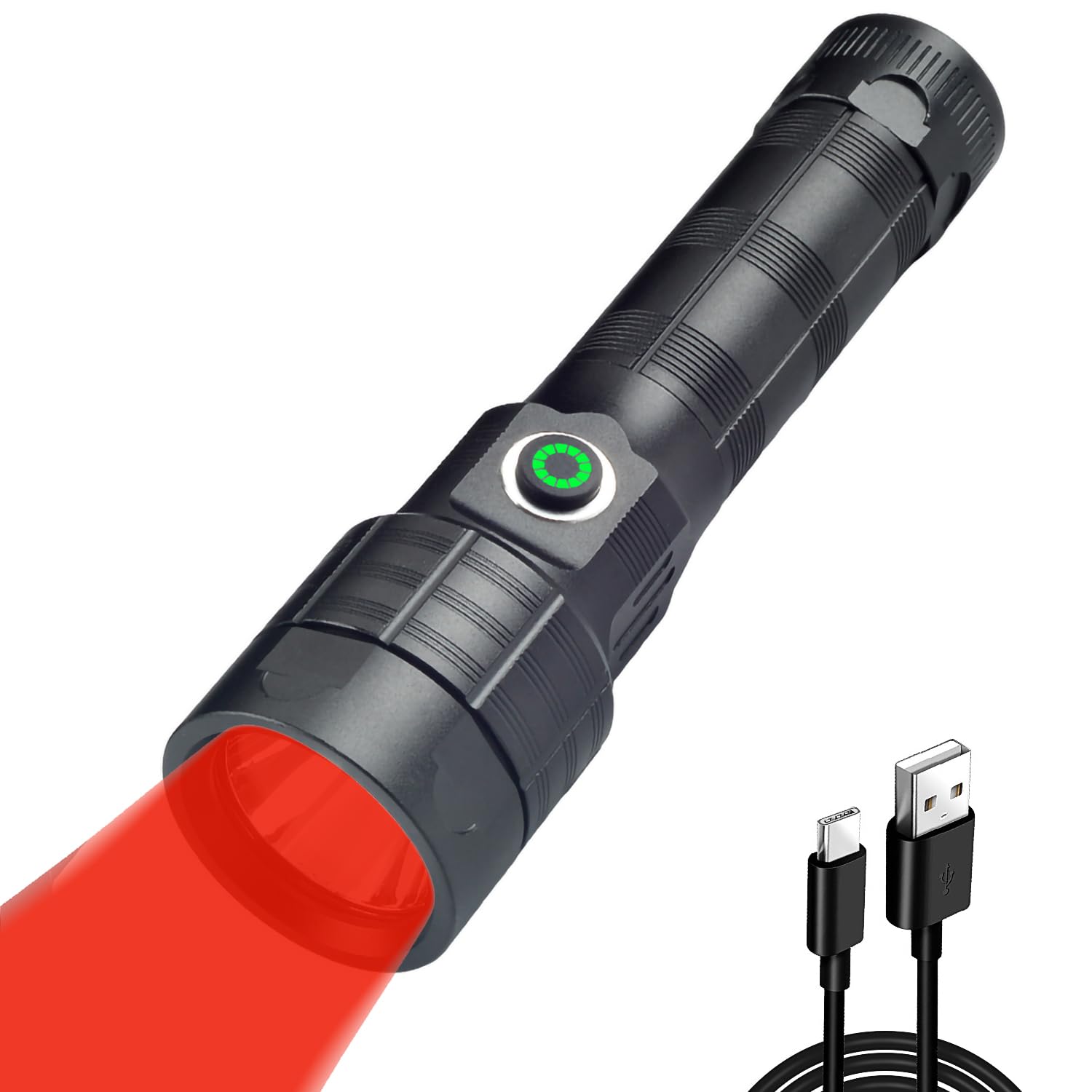 WINDFIRE Red Light Flashlight Rechargeable, 620-630nm Red Predator Light Hunting Hog Coyote Varmint, Tactical LED Red Flashlight for Astronomy, Aviation, Night Observation