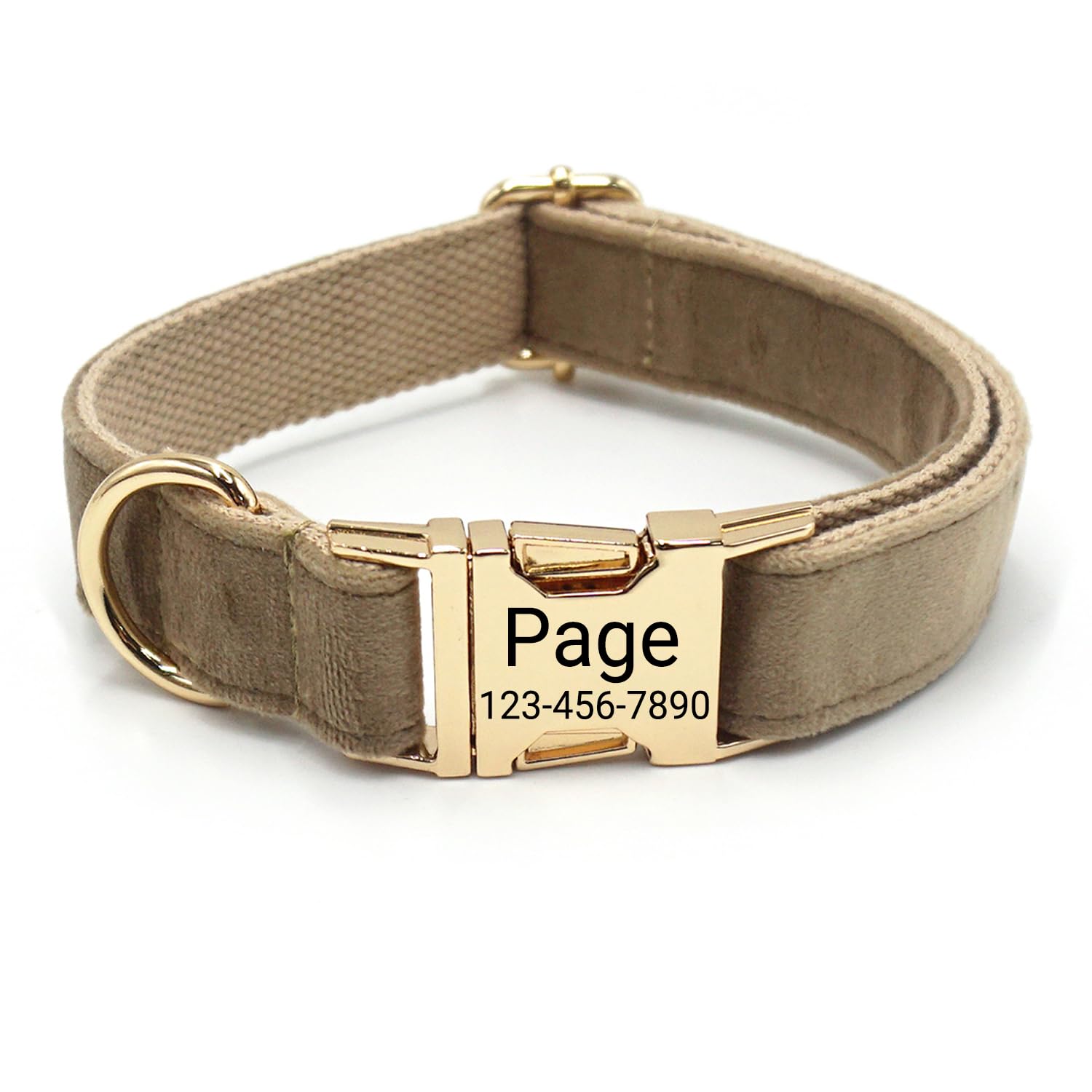 Personalized Soft Dog Collar, Laser Engraved Metal Buckle Dog Tag, Adjustable Through D-Ring, and Colors(Khaki,XS)