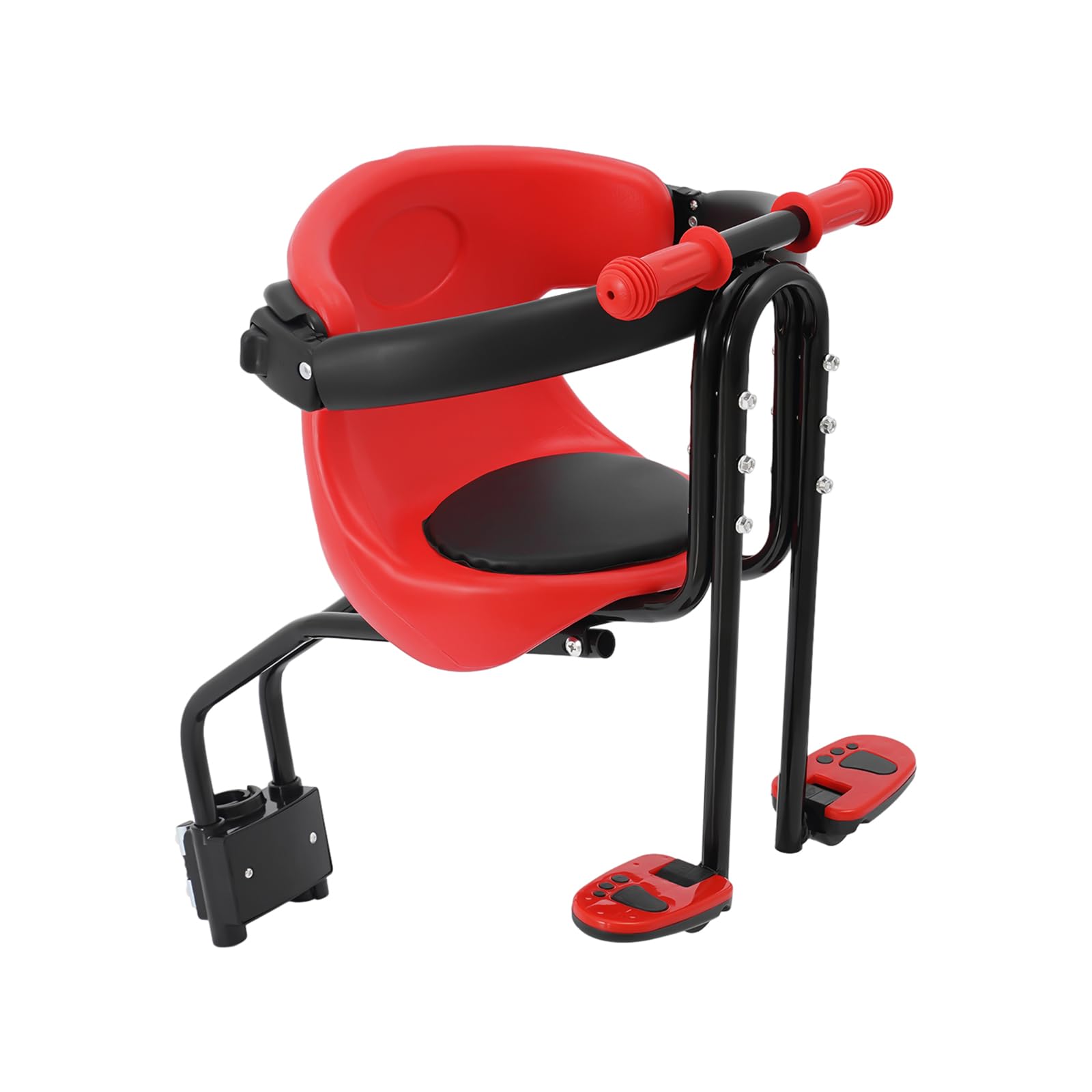 Siège avant pour vélo de montagne pour enfant avec support réglable et barre de sécurité amovible, poignées antidérapantes et repose-pieds, max. 50 kg, pour 8 mois à 4 ans