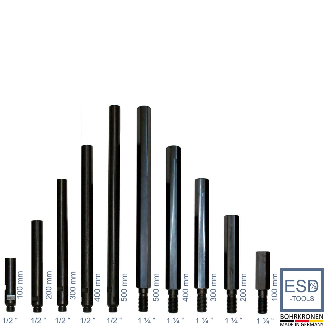 ESD-TOOLS | Extensión de brocas de diamante con tomas de 1 1/4 pulgadas y 500 mm de longitud útil, adaptador para sierras de corona y brocas de lata | (1 1/4" - NL: 500 mm)