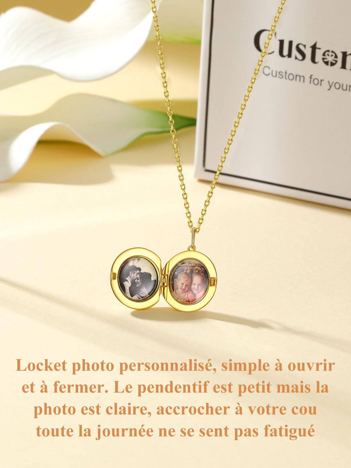 Custom4U Cadeau personnalisé pour femme - Médaillon ovale en argent sterling pouvant contenir des photos - Pendentif photo personnalisé avec chaîne de 40,6/45,7/55,9 cm, cadeau élégant pour