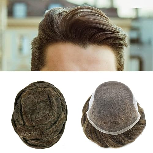 Pieza de cabello para hombre, cabello humano real, suave encaje suizo frontal, para hombres, reemplazo del sistema de cabello para hombres,