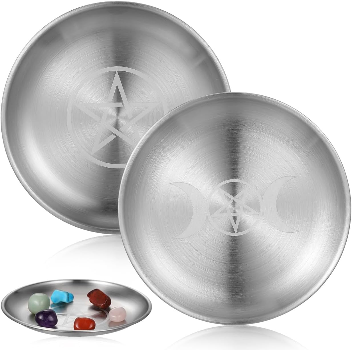 Hemobllo 2 Pcs Fireproof Altar Plate Set, Iron Pentagram Ritual Offering Bowl for Wiccan Witchcraft Spell Ceremonies Smudging, 5.58 Inch Silver Heat Resistant Spiritual Candle Holder Tray