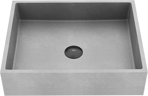 VIGO Coca Gothic - Lavabo de baño rectangular de hormigón de 19 pulgadas de largo x 15 pulgadas de ancho x 5 pulgadas de alto, color gris -VG04069