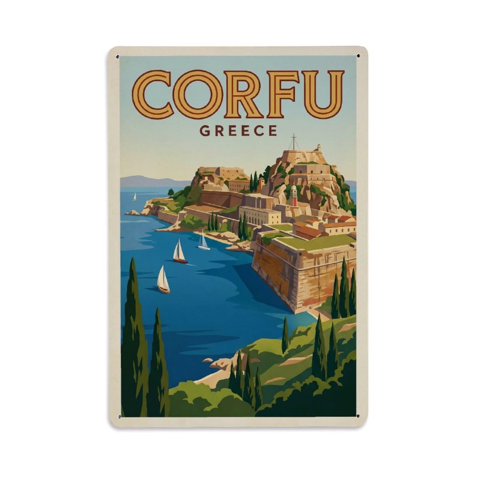Retro Travel Greece Corfu Metal Tin Sign