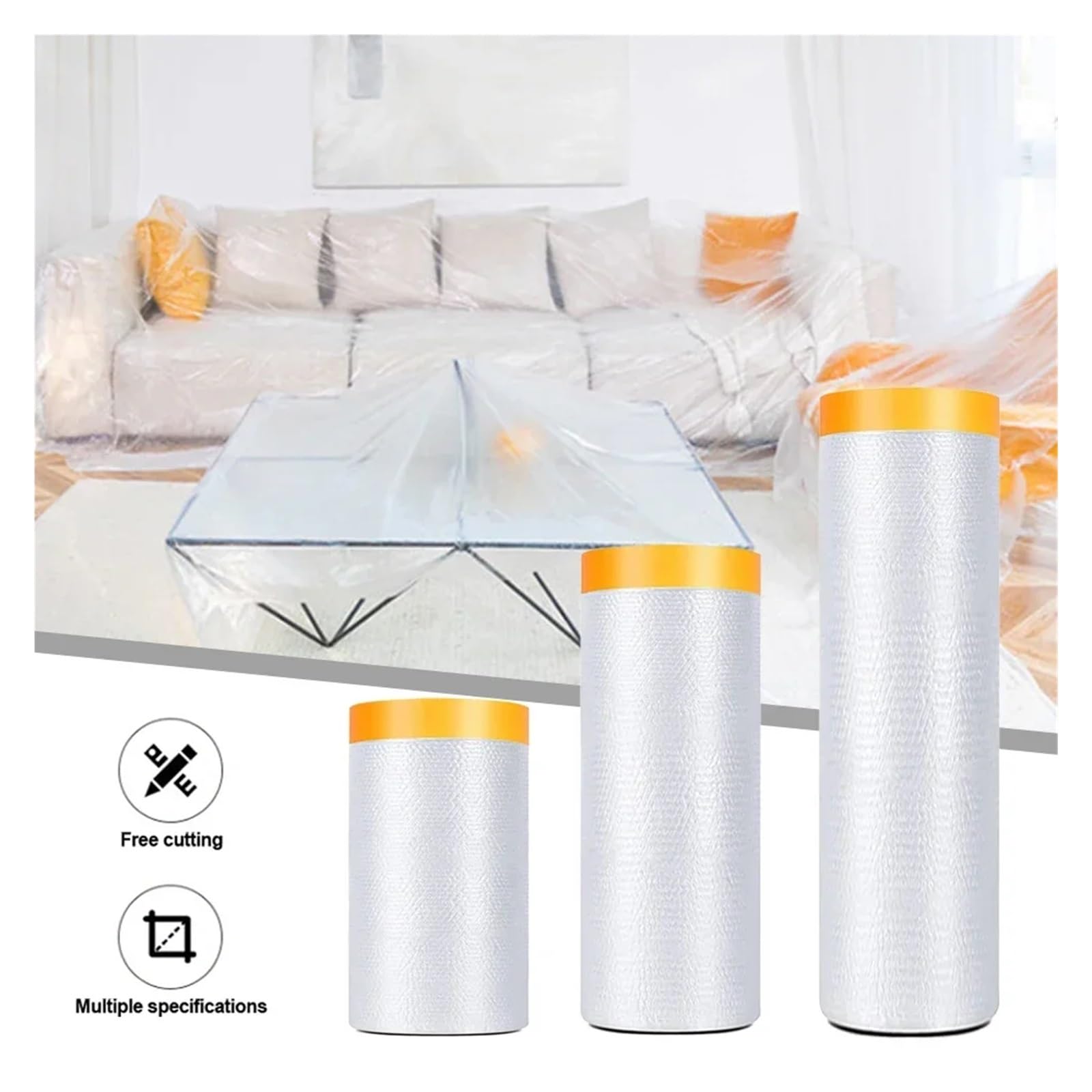 4 Stück Abdeckfolie for Maler, Kunststofffolienband, Autolack, Automobillackierung, Abdeckband for Möbel für Staubdicht(1.5m)