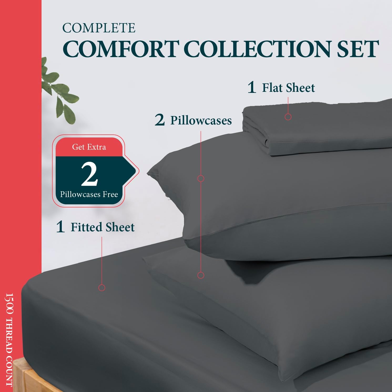 Ashton Sheets 100% Egyptian Cotton Sheets King Size Bed Set - 4 PC 1500 Luxury High Thread Count Dark Grey Egyptian Cotton King Bed Sheets, Silky Soft, Cooling, Sateen Weave, 17" Deep Pocket Bedsheet