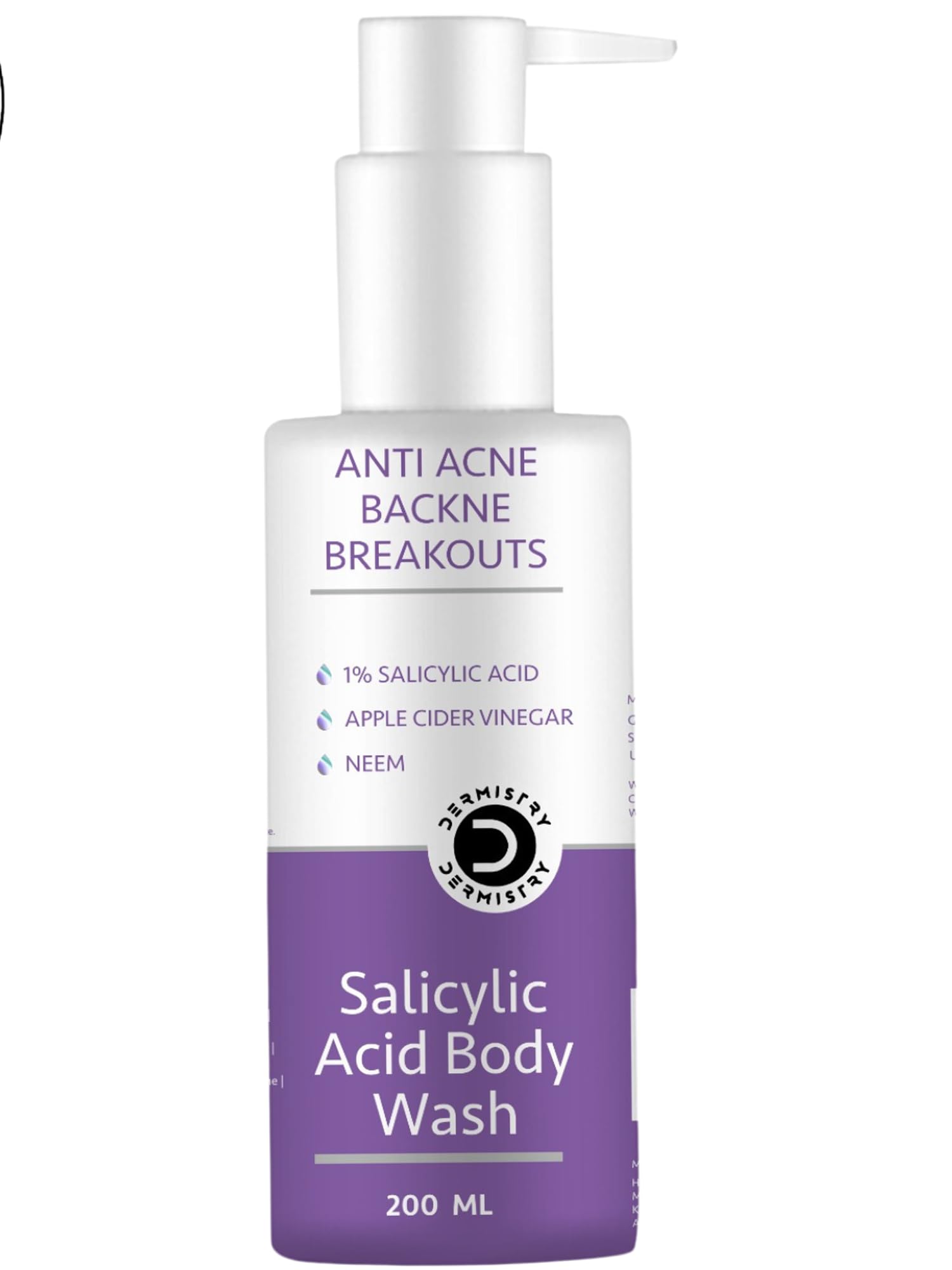 1% Salicylic Acid Back Acne Exfoliating Scrub Body Wash with Neem Apple Cider Niacinamide Zinc Removes Excess Oil Backne Scars Open Pores for Oily Acne Prone Skin Men Women Boys Girls 200ml