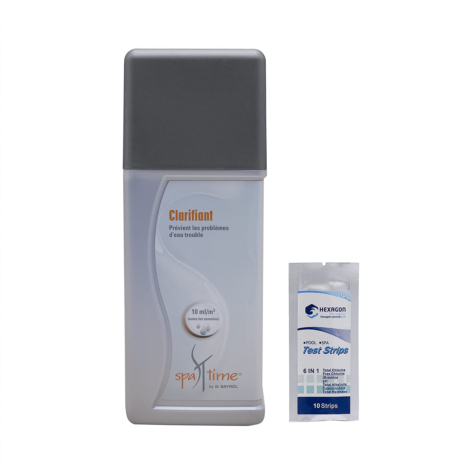 BAYROL SpaTime CLARIFIANT Liquide - 1L | Prévient Les problèmes d'eau Trouble - Liquide concentré + 10 Tests HPS OFFERTS 6 en 1