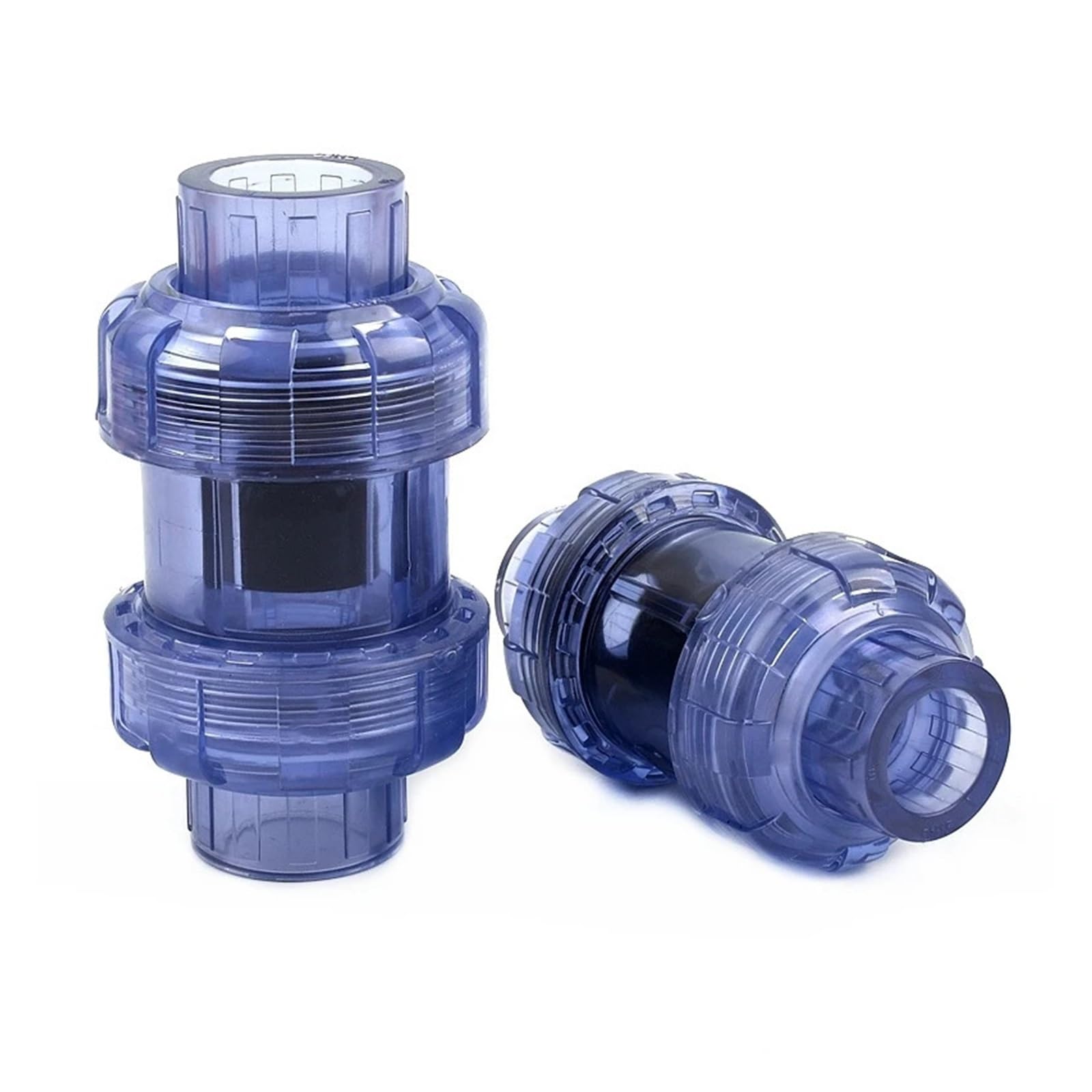 1 sztuk ID 20mm-63mm przezroczysty niebieski UPVC podwójny zawór zwrotny złączka montaż nawadniania ogrodu akwarium złącza zwrotne(Inner Dia 63mm)