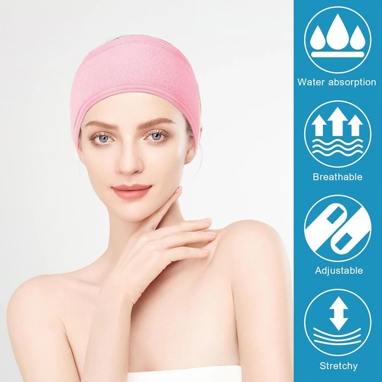 30 Pack Spa Headband Bulk Spa Facial Headband Adjustable Skincare Head Wrap with Non Slip Tape for Washing Face Makeup Shower Sport Facial Mask Yoga,Pink