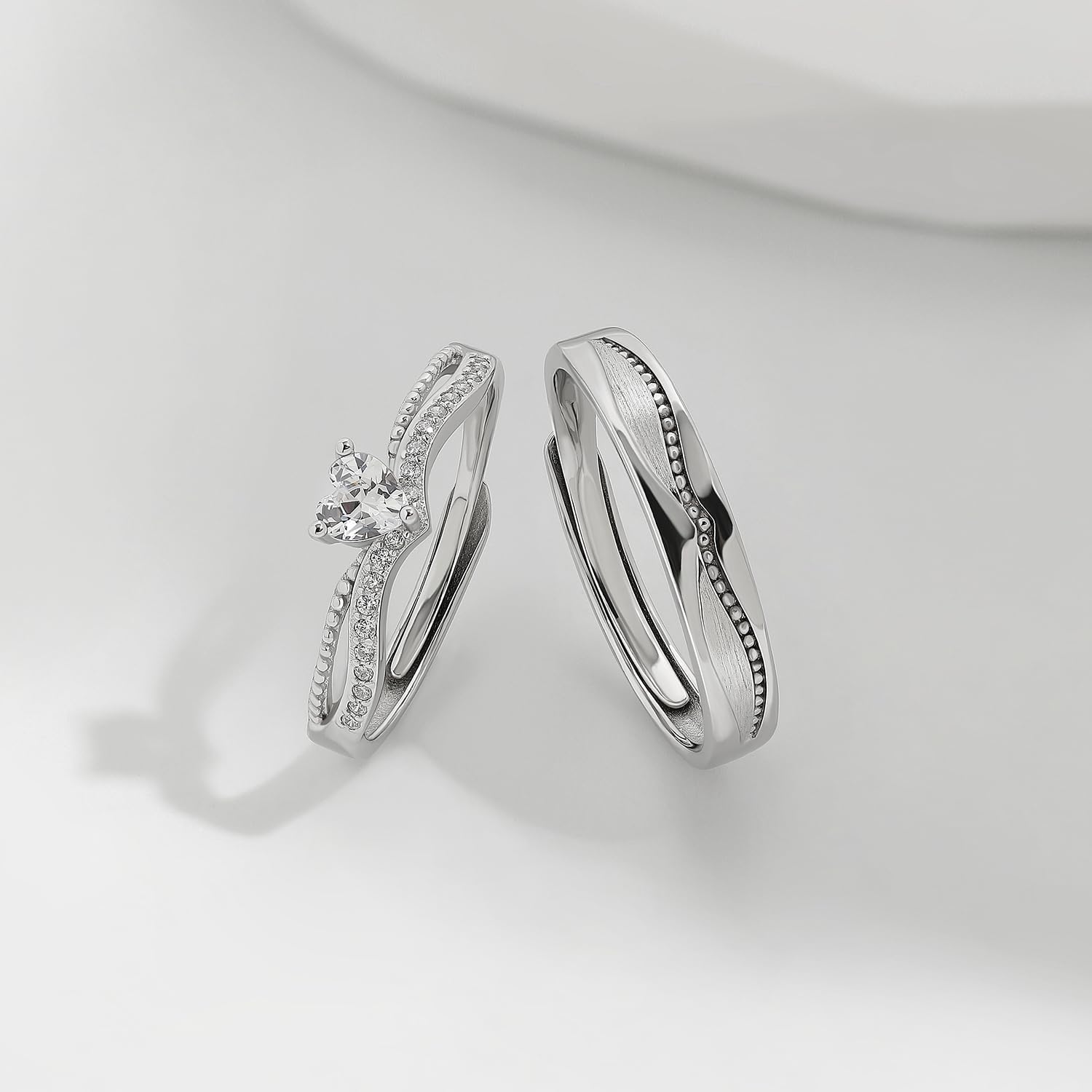 Meissa 2 Pcs Matching Wedding Ring Bands for Couples Sterling Silver Adjustable Promise Rings Mens Womens Couple Rings Set Engagement Rings Anniversary Gifts